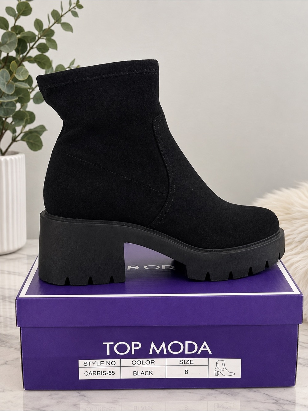 TOP Moda Black Chunky Platform Ankle Bootie